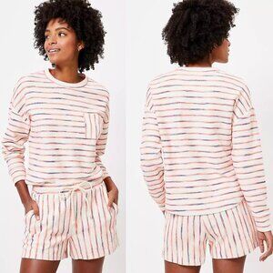 Lou & Grey Blue Pink Neon Striped Terry Pocket Top & Short Set - 35680